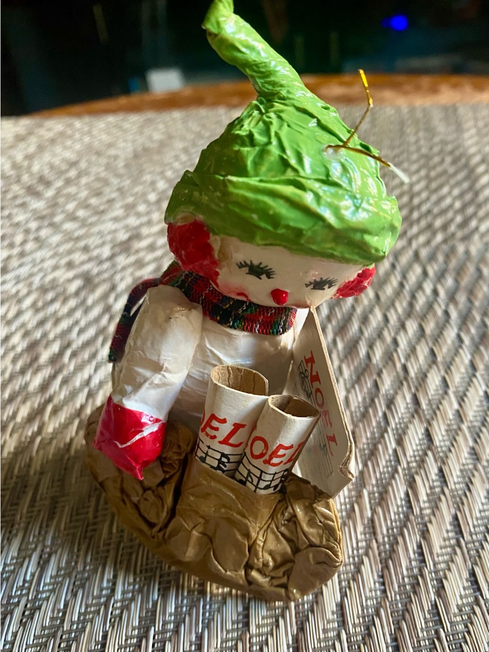 Vintage 70s Papier Mache Snowman Caroler Ornament Noel Music Stand Lot Japan
